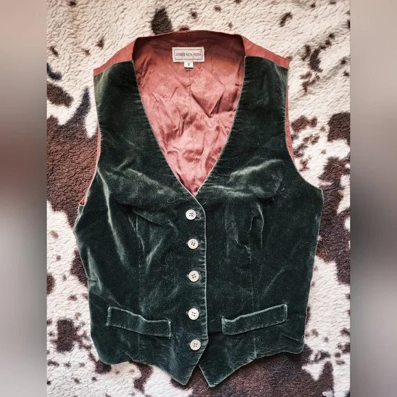 "JONES NEW YORK" WOME'S 80'S/90'S VELOUR VEST - GREEN MOSS - Picture 1 of 4
